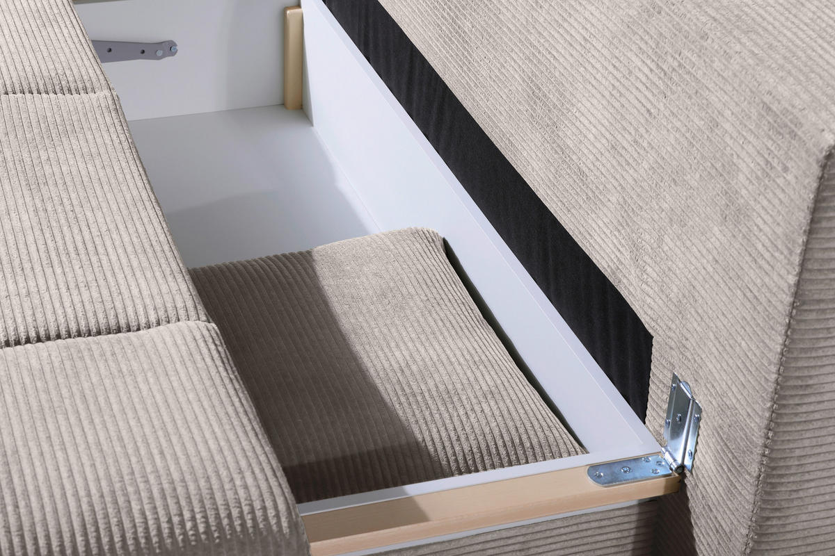 SCHLAFSOFA Cord Cappuccino  inkl. Bettkasten, Schlaffunktion, Armteilverstellung  - Schwarz/Cappuccino, Design, Textil/Metall (200/85/90cm) - Novel