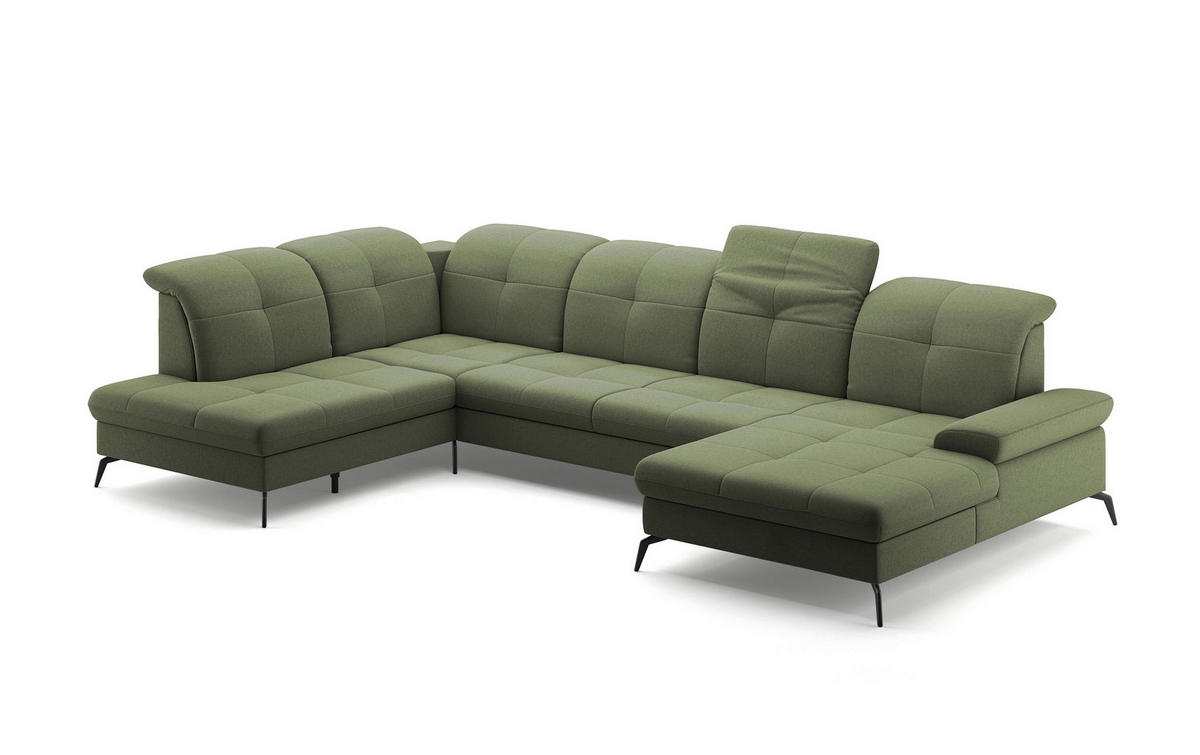 WOHNLANDSCHAFT in Flachgewebe Olivgrün  - Schwarz/Olivgrün, Konventionell, Textil/Metall (231/357/185cm) - Sit & More