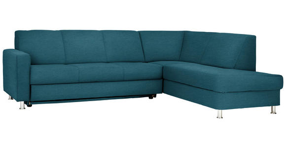 ECKSOFA  in Flachgewebe Blau  256/198 cm  - Chromfarben/Blau, Design, Textil/Metall (256/198cm) - Xora