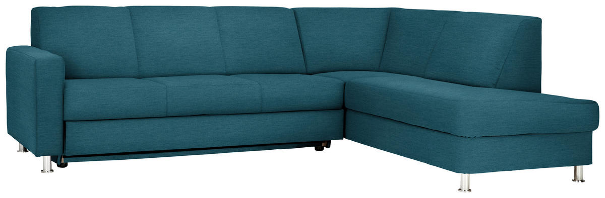 ECKSOFA in Flachgewebe Blau  - Chromfarben/Blau, Design, Textil/Metall (256/198cm) - Xora