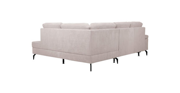 ECKSOFA inkl. Funktionen Creme Velours Bettkasten, Sitzvorzug  - Creme/Schwarz, KONVENTIONELL, Textil/Metall (253/206cm) - Venda