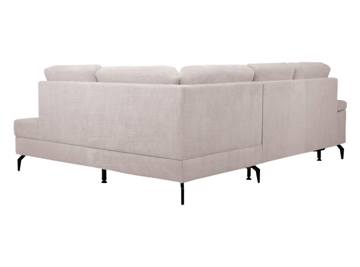 ECKSOFA inkl. Funktionen Creme Velours Bettkasten, Sitzvorzug  - Creme/Schwarz, KONVENTIONELL, Textil/Metall (253/206cm) - Venda