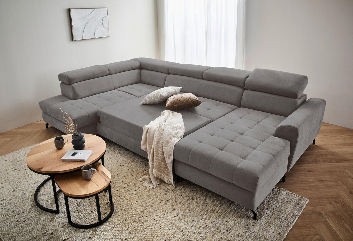 WOHNLANDSCHAFT Grau Struktur  - Schwarz/Grau, Design, Textil/Metall (203/327/177cm) - Stylife