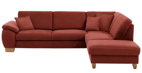 ECKSOFA in Mikrofaser Rot  - Wildeiche/Beige, Natur, Holz/Textil (286/236cm) - Voleo