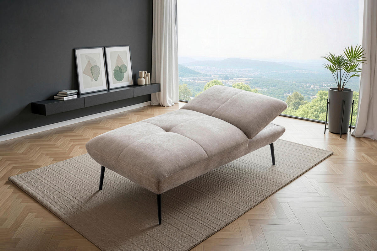 ECKSOFA Taupe Chenille Rücken echt, Sitztiefenverstellung  - Taupe/Schwarz, Design, Textil/Metall (190/320cm) - Moderano