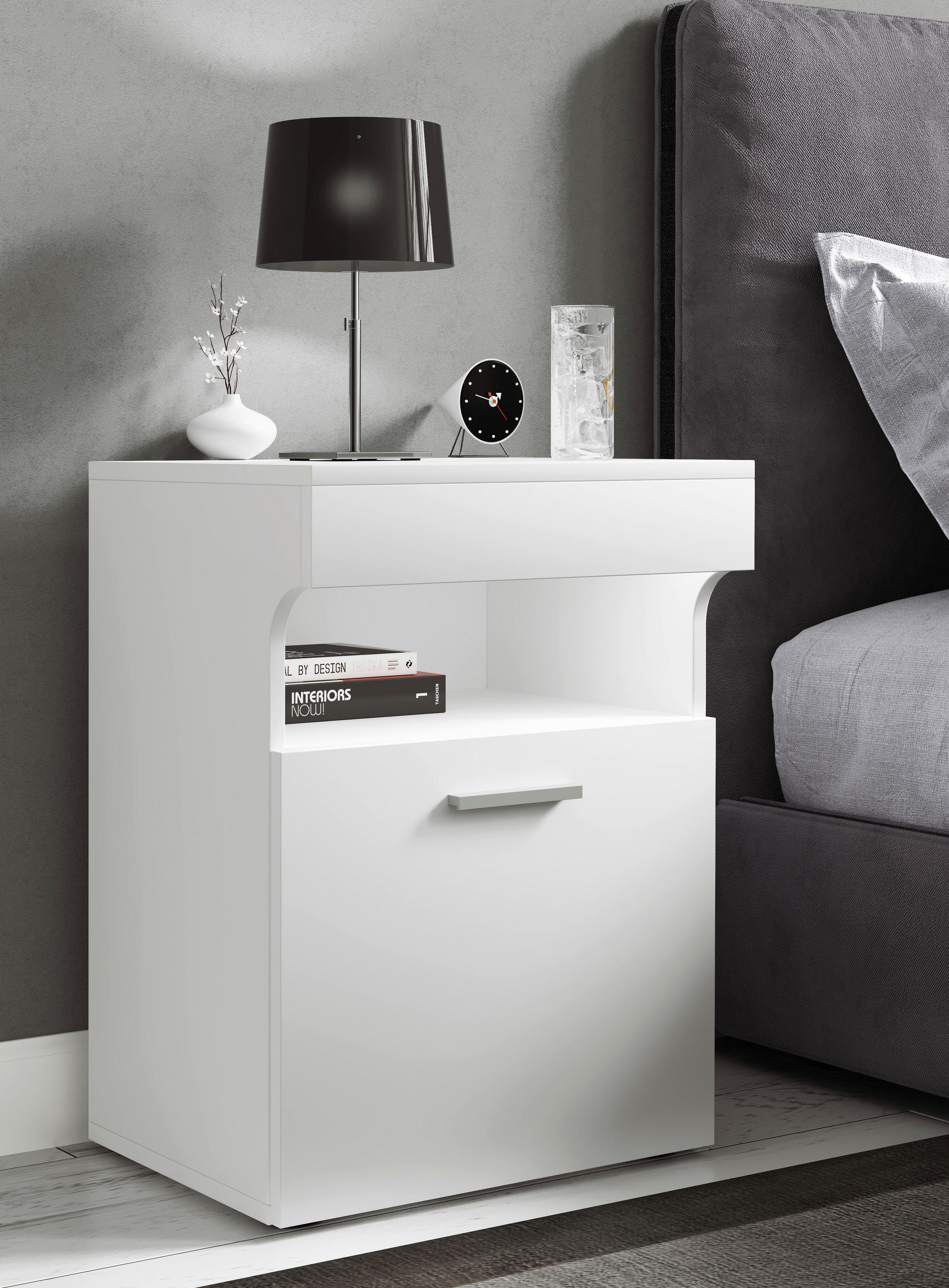 NACHTSCHRANK 45/61/39 cm  - Silberfarben/Schwarz, MODERN, Holzwerkstoff/Kunststoff (45/61/39cm) - MID.YOU