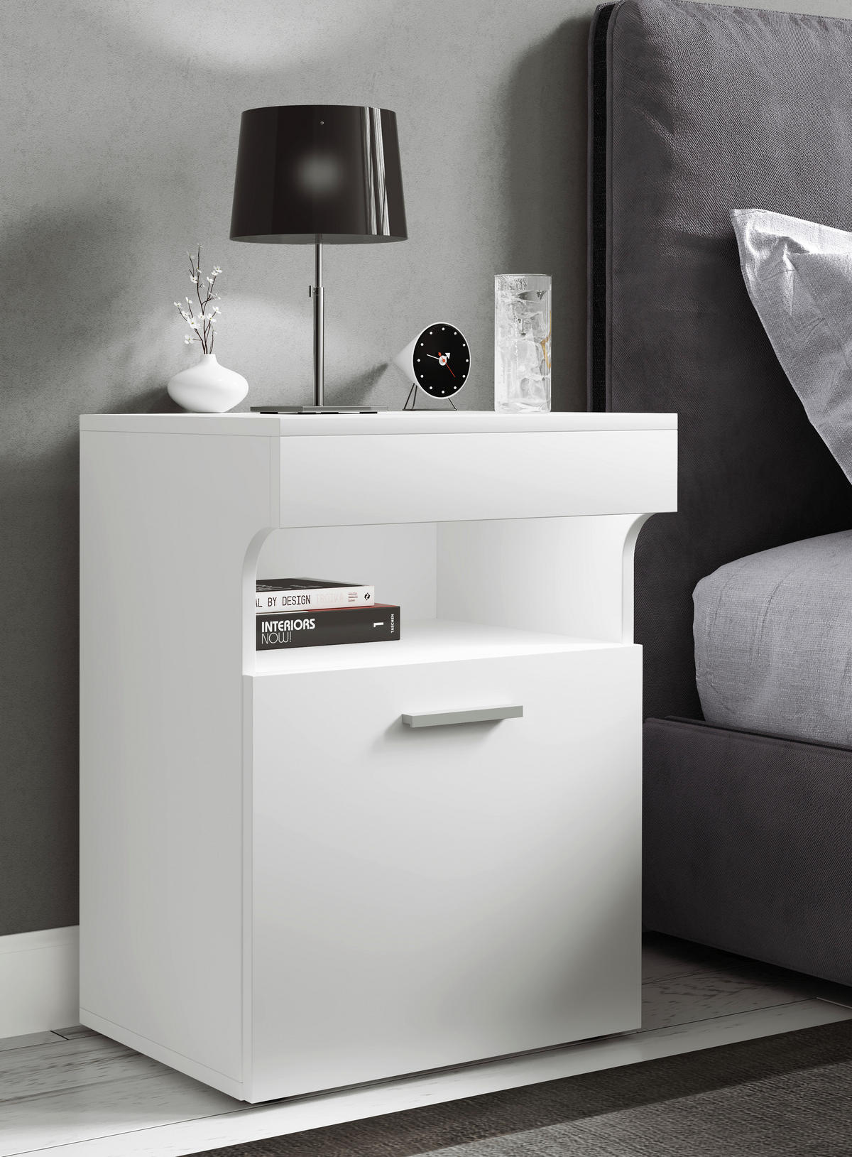 NACHTSCHRANK 45/61/39 cm  - Silberfarben/Schwarz, MODERN, Holzwerkstoff/Kunststoff (45/61/39cm) - MID.YOU