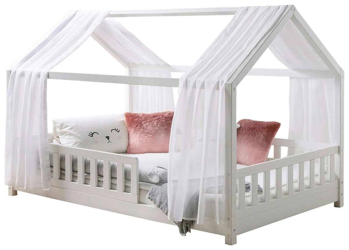 HAUSBETT 90/200 cm,  in Weiß  - Naturfarben/Weiß, MODERN, Holz/Textil (90/200cm) - MID.YOU