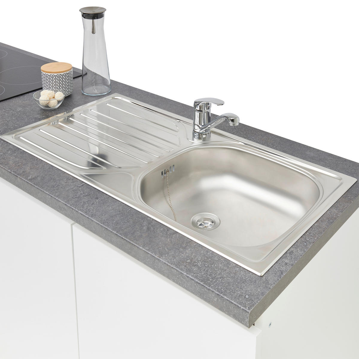 KÜCHENBLOCK 280 cm   in Weiss  - Weiss/Grau, Modern, Holzwerkstoff (280cm) - Respekta