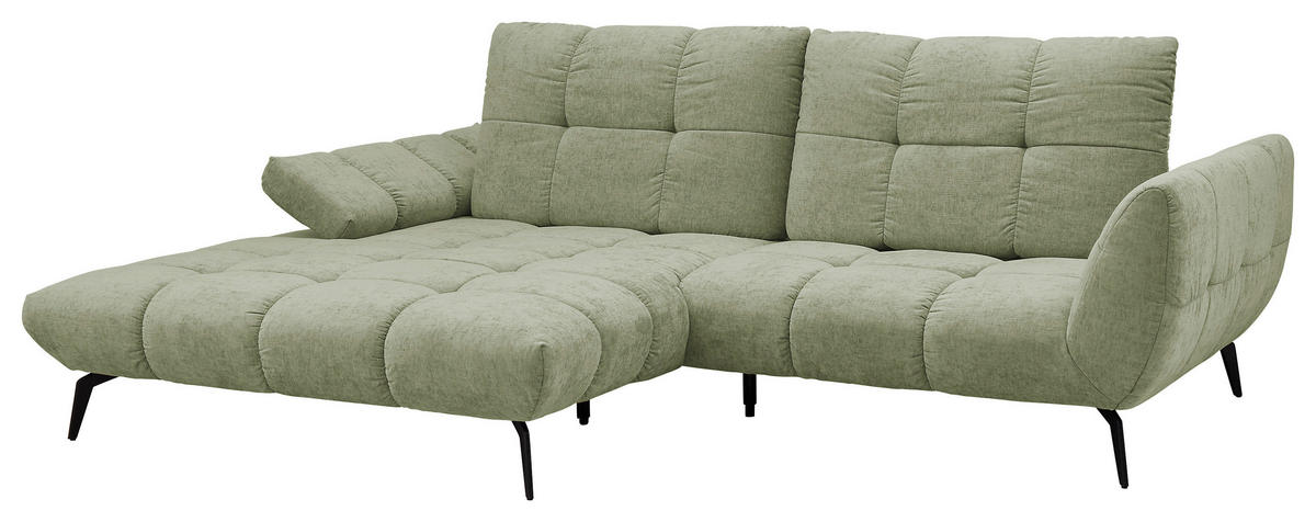 ECKSOFA Hellgrün Flachgewebe Rücken echt, Sitztiefenverstellung  - Schwarz/Hellgrün, KONVENTIONELL, Textil/Metall (211/273cm) - SetOne by Musterring