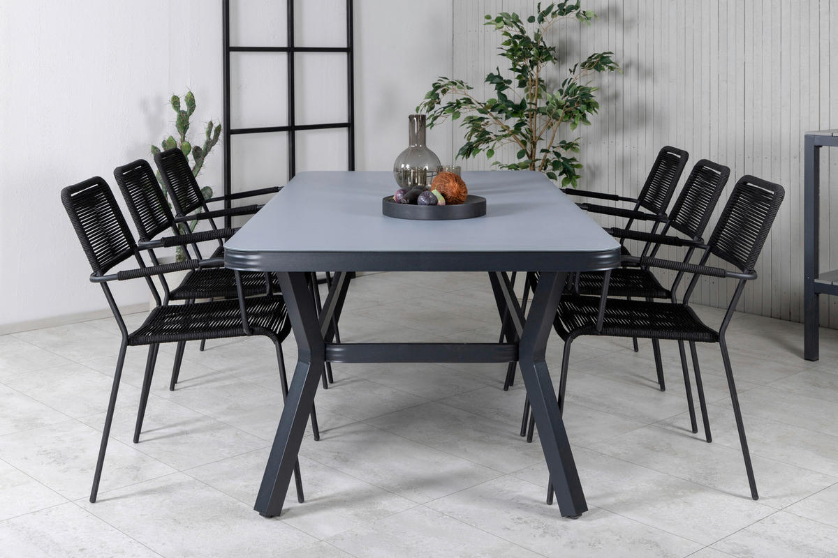 GARTENTISCH 200/100/74 cm Metall, Glas rechteckig  - Schwarz/Grau, KONVENTIONELL, Glas/Metall (200/100/74cm) - Gardenson