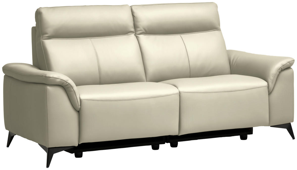 3-SITZER-SOFA  in Echtleder Creme   - Creme/Schwarz, Design, Leder/Metall (207/107/98cm) - Belluti
