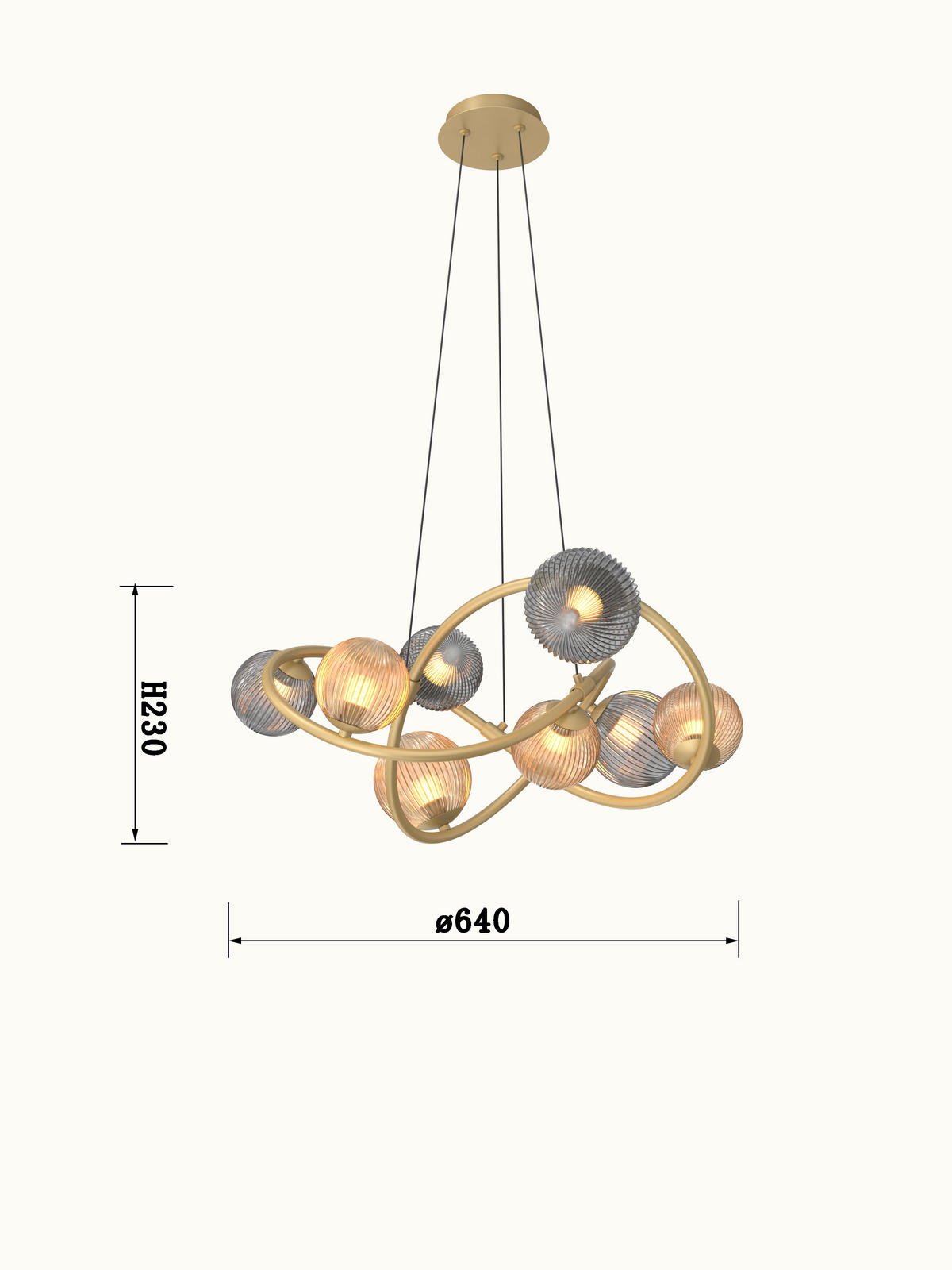 LAMPĂ SUSPENDATĂ CU LED 64/150 cm  - auriu, Konventionell, sticlă/metal (64/150cm)