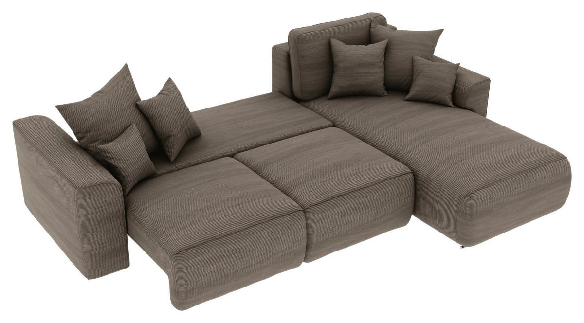 ECKSOFA in Cord Taupe  - Taupe/Chromfarben, Konventionell, Kunststoff/Textil (293/195cm) - MID.YOU