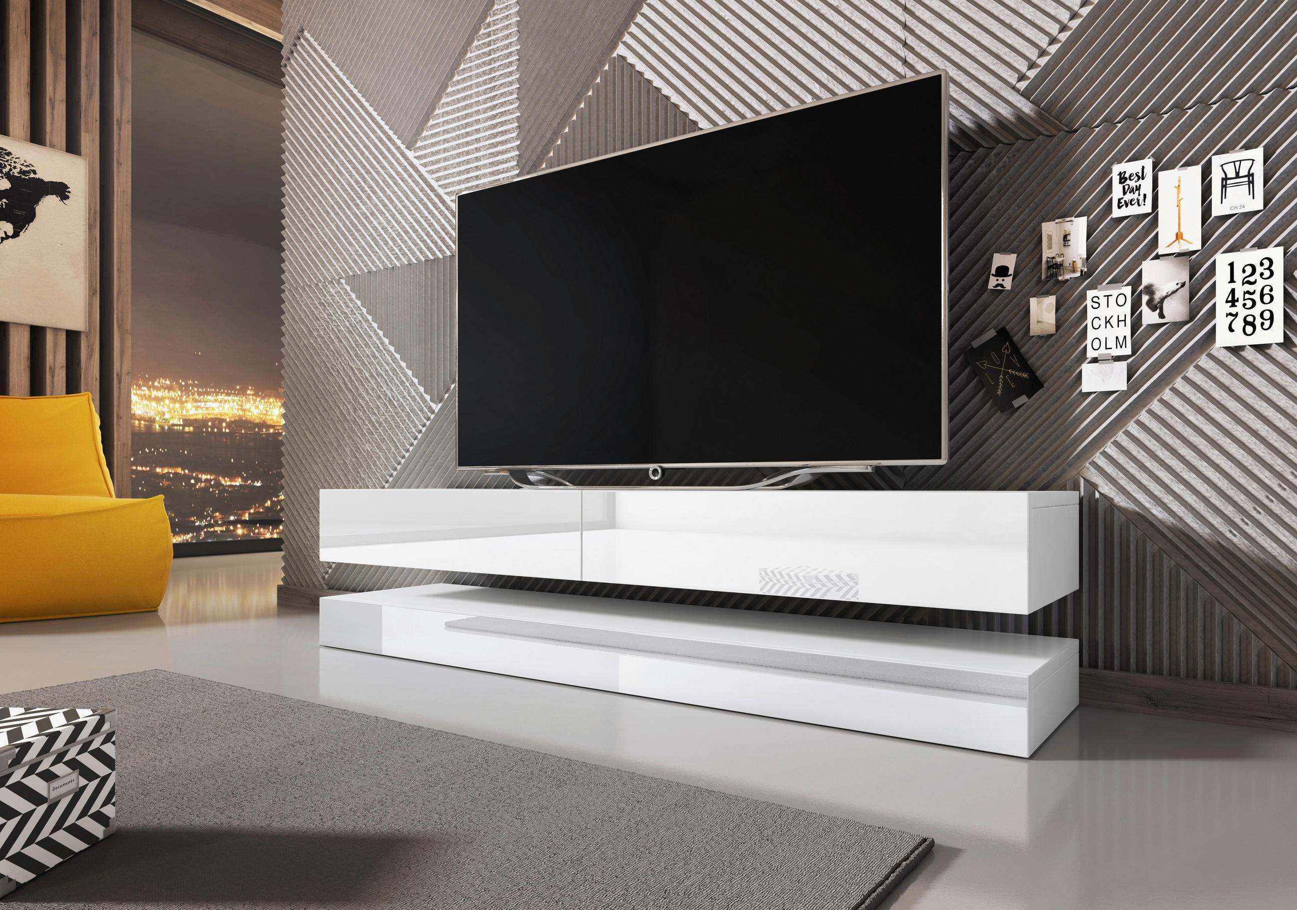 TV-BÄNK  i 140/25/33,8 cm  - vit, Design, trämaterial (140/25/33,8cm) - MID.YOU