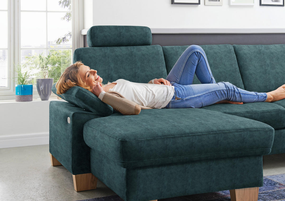 WOHNLANDSCHAFT in Velours Petrol  - Eichefarben/Petrol, Konventionell, Holz/Textil (167/316/235cm) - Beldomo System