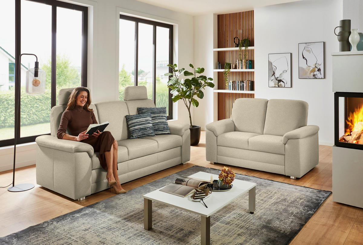 SITZGARNITUR Chenille Sandfarben  - Sandfarben/Alufarben, Konventionell, Textil/Metall (208/156/96/89cm) - Beldomo Comfort