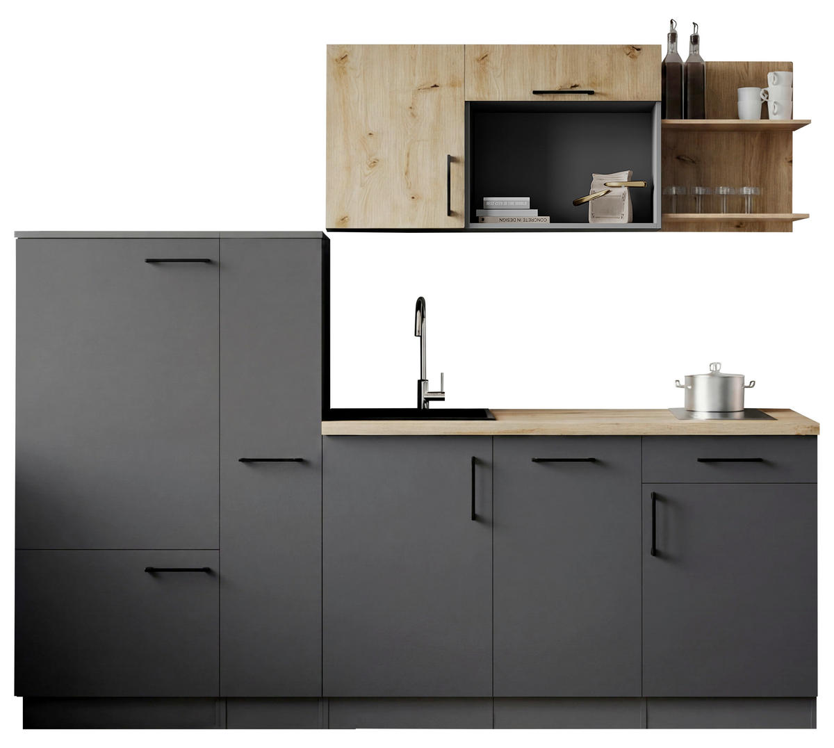 MODULKÖK 235 cm   i grå, ek Artisan  - grå/ek Artisan, Trend, metall/trämaterial (235cm) - Respekta