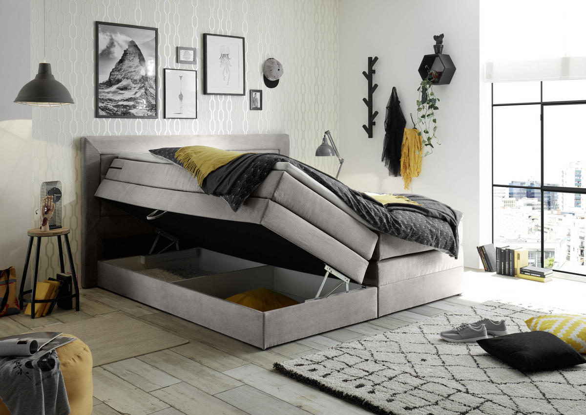BOXSPRINGOVÁ POSTEĽ, 180/200 cm, svetlosivá - svetlosivá, Basics, kompozitné drevo/textil (180/200cm) - MID.YOU