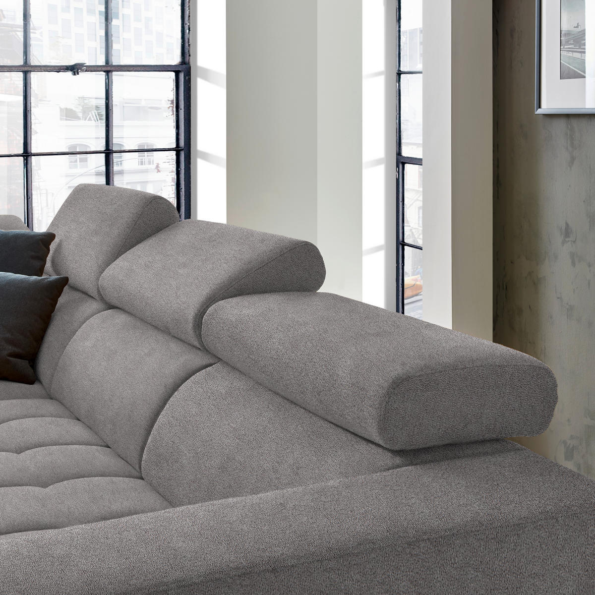 ECKSOFA in Mikrofaser Hellgrau  - Hellgrau/Schwarz, Design, Textil/Metall (207/301cm) - Xora