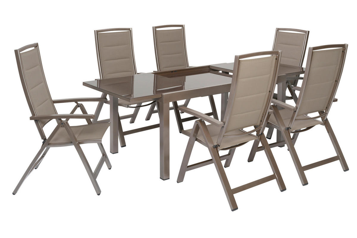 GARTENTISCHGRUPPE beschichtet Aluminium  - Taupe/Braun, KONVENTIONELL, Glas/Textil - Gardenson