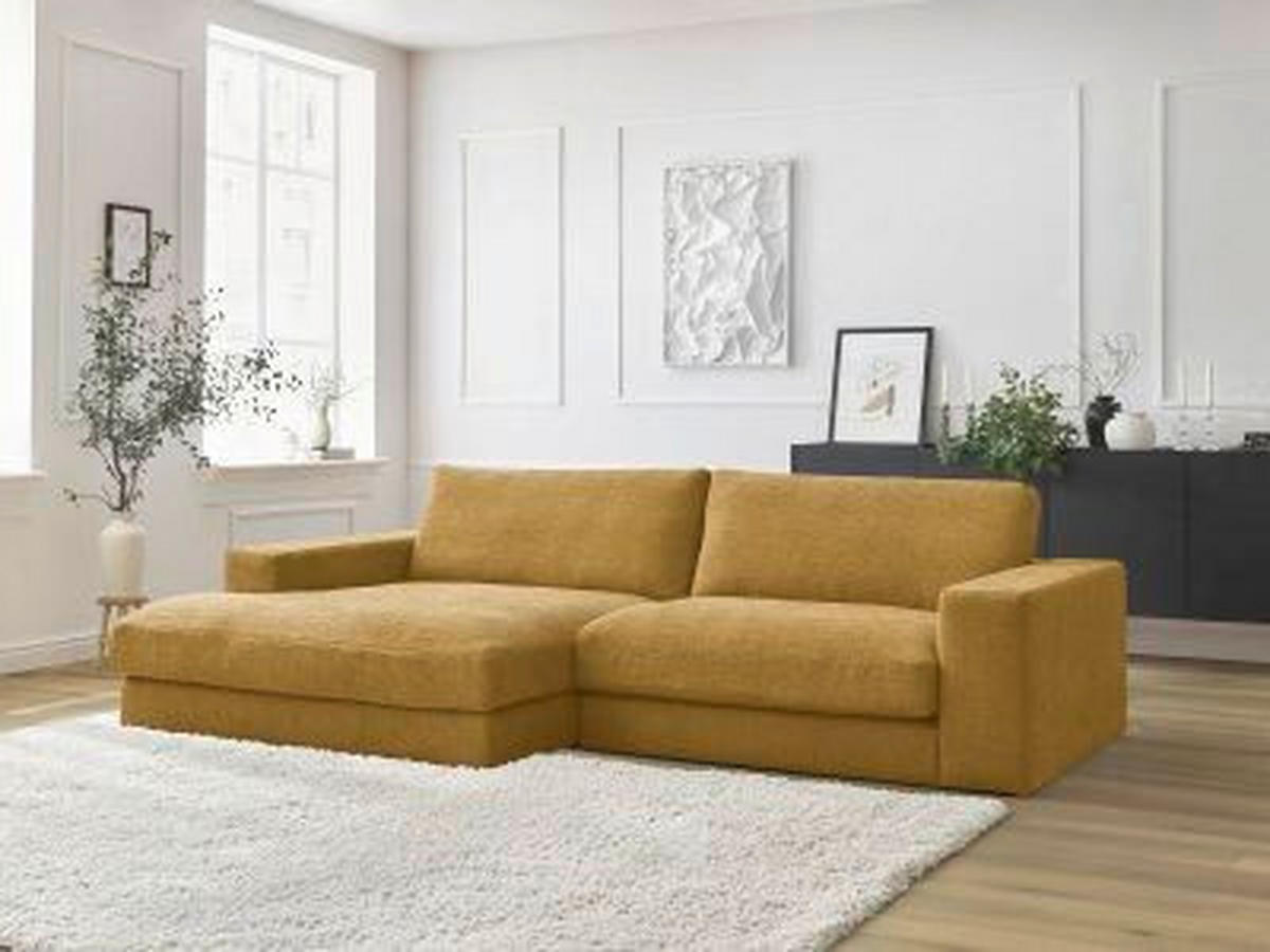 ECKSOFA Ottomane links  LEONARD  Gelb Struktur  - Gelb/Schwarz, MODERN, Kunststoff/Textil (159/274cm)