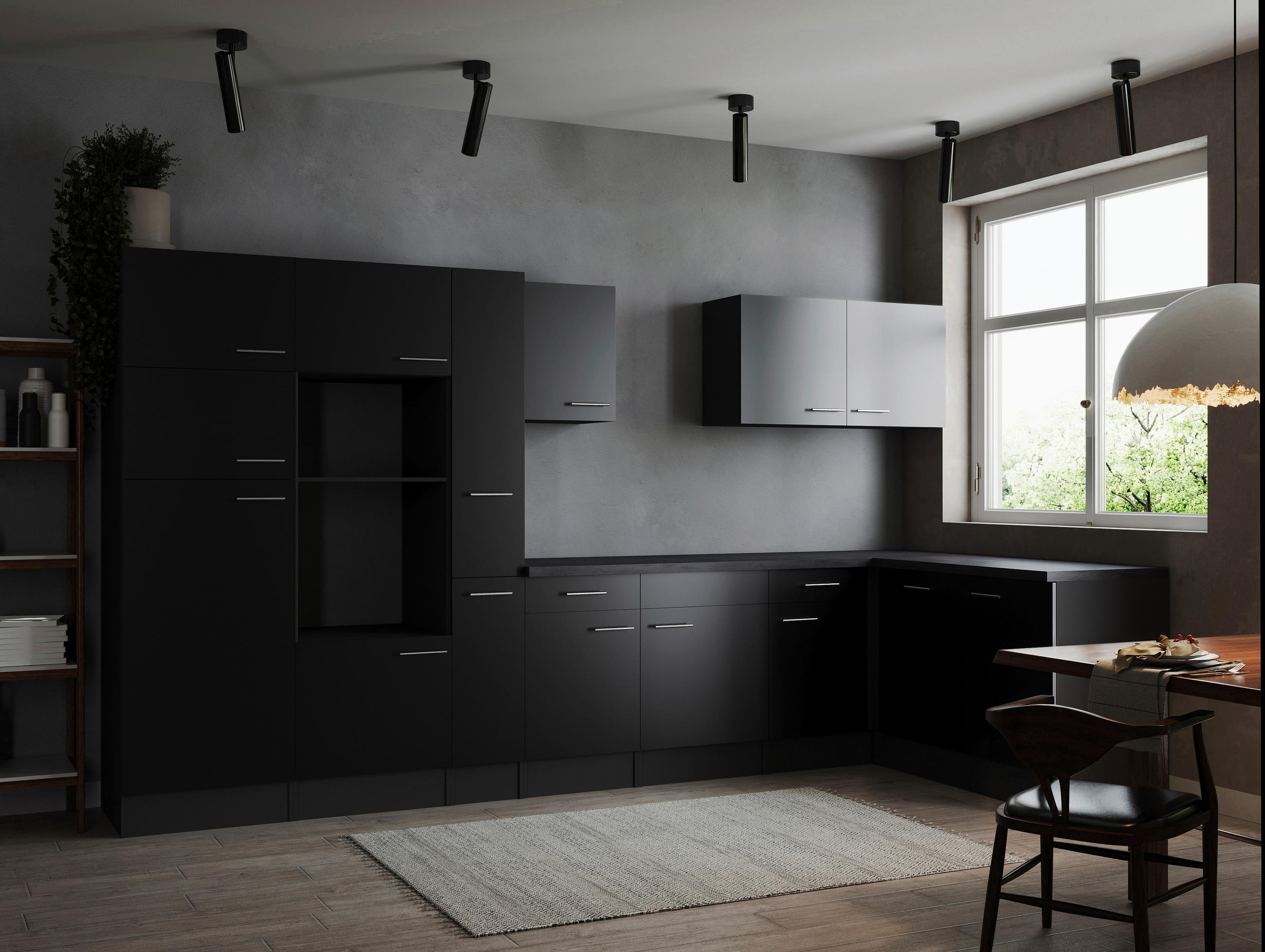 ECKKÜCHE 370/172 cm  in Grau, Schwarz  - Silberfarben/Schwarz, Design, Holzwerkstoff/Metall (370/172cm) - Respekta