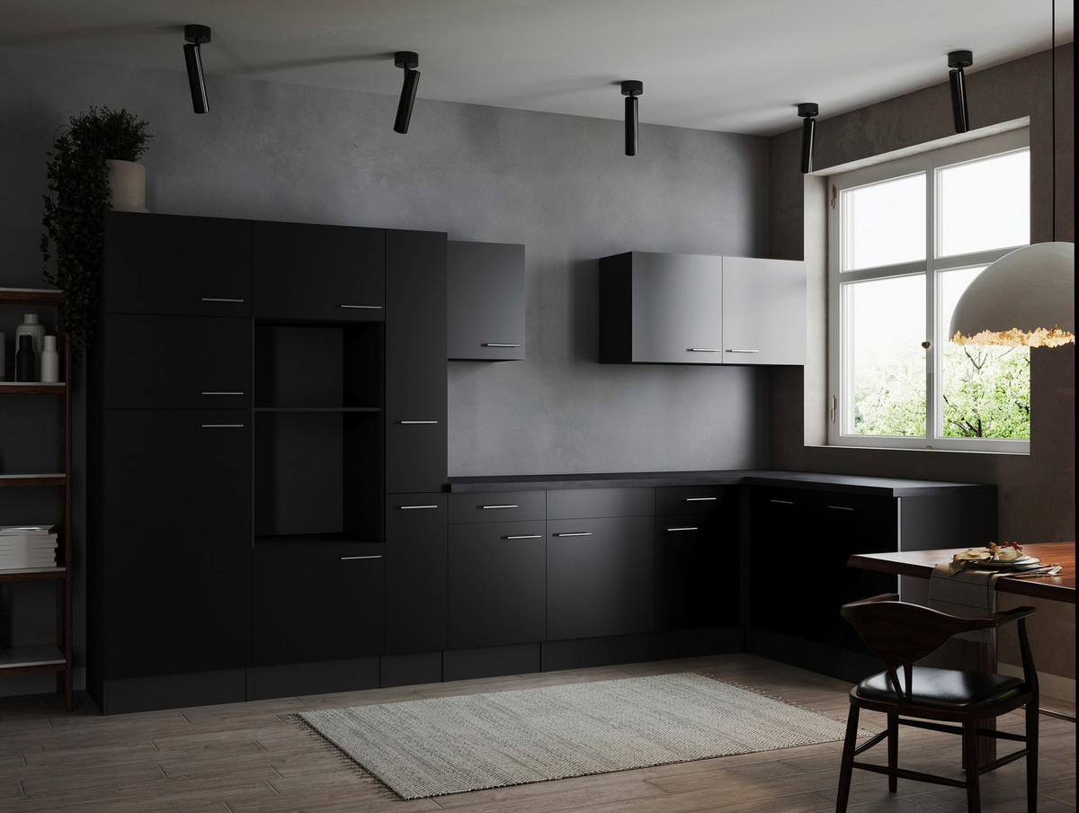 ECKKÜCHE 370/172 cm  in Grau, Schwarz  - Silberfarben/Schwarz, Design, Holzwerkstoff/Metall (370/172cm) - Respekta