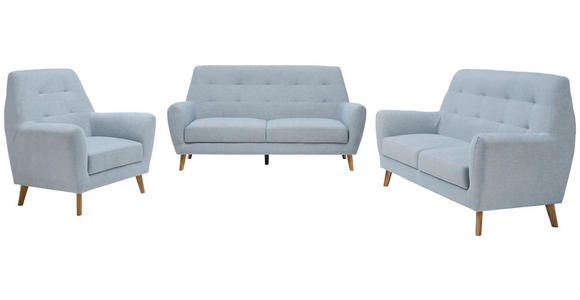 3-SITZER-SOFA in Webstoff Blau - Blau/Eichefarben, Design, Holz/Kunststoff (200/105/84cm) - Carryhome