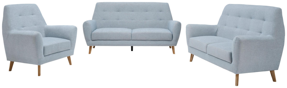 3-SITZER-SOFA Webstoff Blau  - Blau/Eichefarben, Design, Holz/Kunststoff (200/105/84cm) - Carryhome