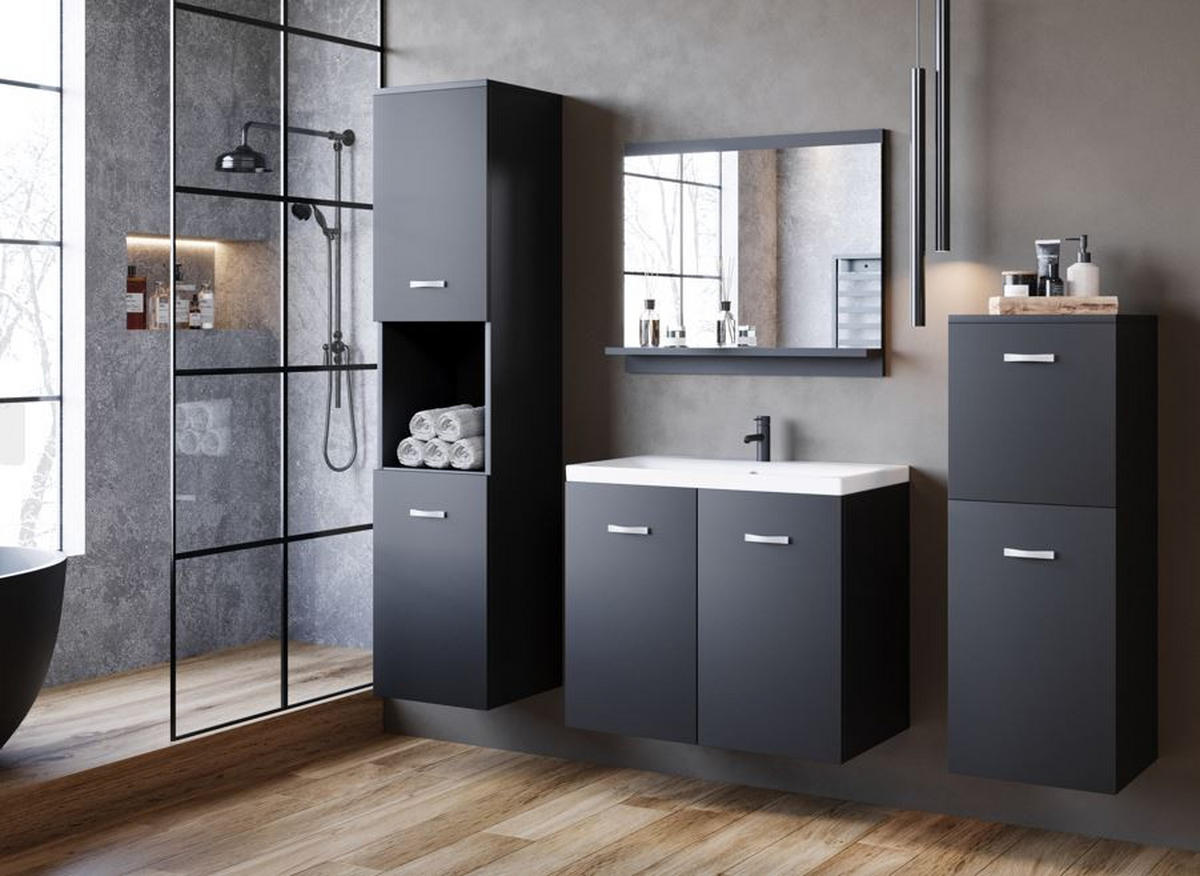 BADEZIMMER 5-teilig  in 120 cm  - Weiss/Graphitfarben, Lifestyle, Keramik/Holzwerkstoff (120cm) - P & B