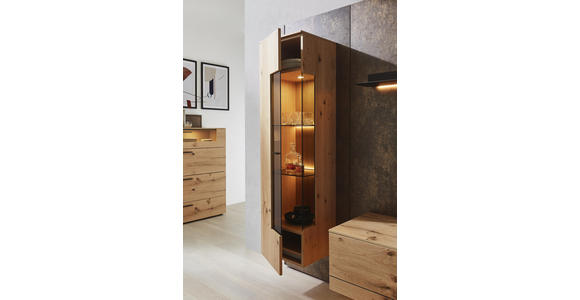 WOHNWAND in Anthrazit, Eichefarben, Rostfarben - Eichefarben/Rostfarben, Design, Glas/Holz (307/213,2/47,2-55,2cm) - Dieter Knoll