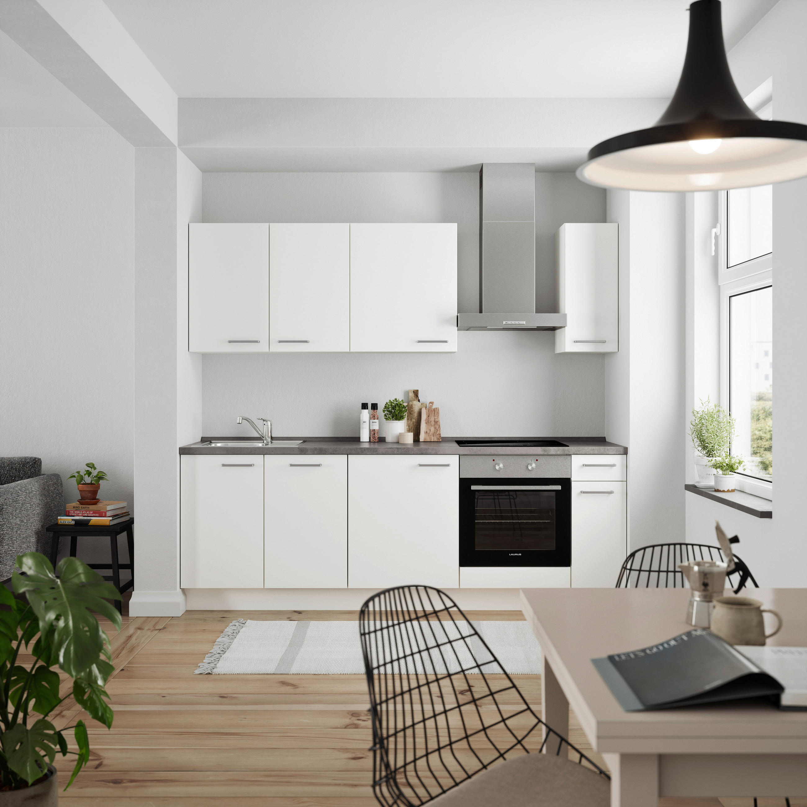 KÜCHENBLOCK 240 cm   in Weiß, Schieferfarben  - Schieferfarben/Edelstahlfarben, MODERN, Holzwerkstoff/Metall (240cm) - Nobilia