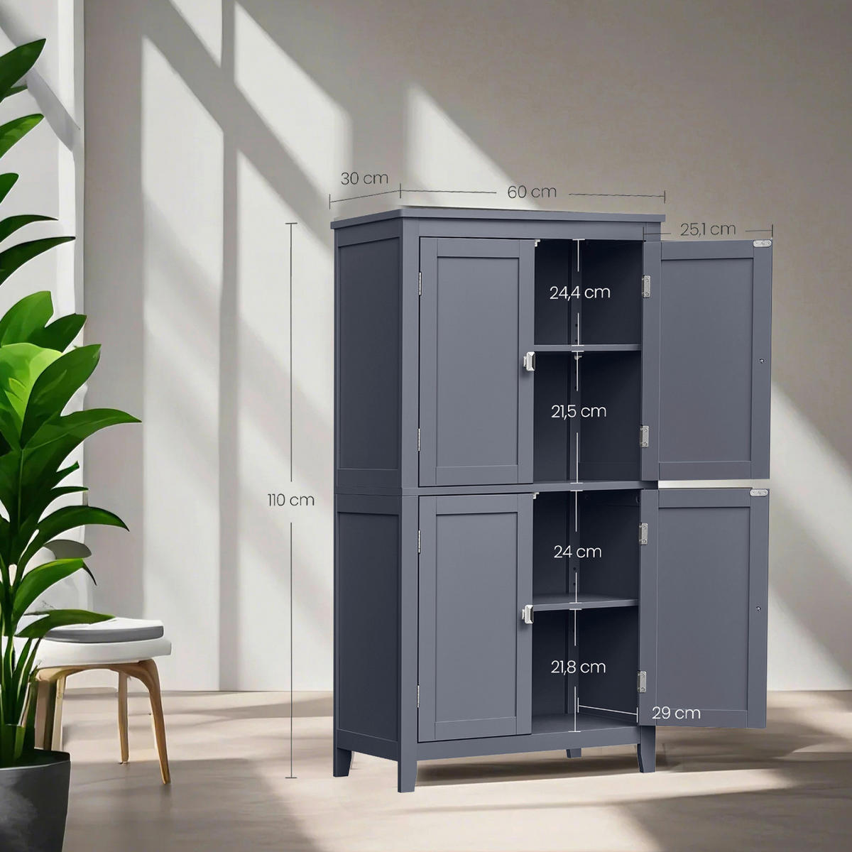 MIDISCHRANK 60/110/30 cm  - Goldfarben/Grau, MODERN, Holzwerkstoff/Metall (60/110/30cm) - MID.YOU