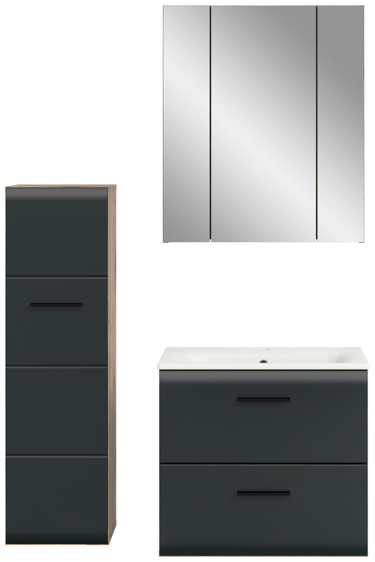 BADEZIMMER 3-teilig  in 90 cm  - Eiche dunkel/Schwarz, Basics, Keramik/Holzwerkstoff (90cm) - MID.YOU