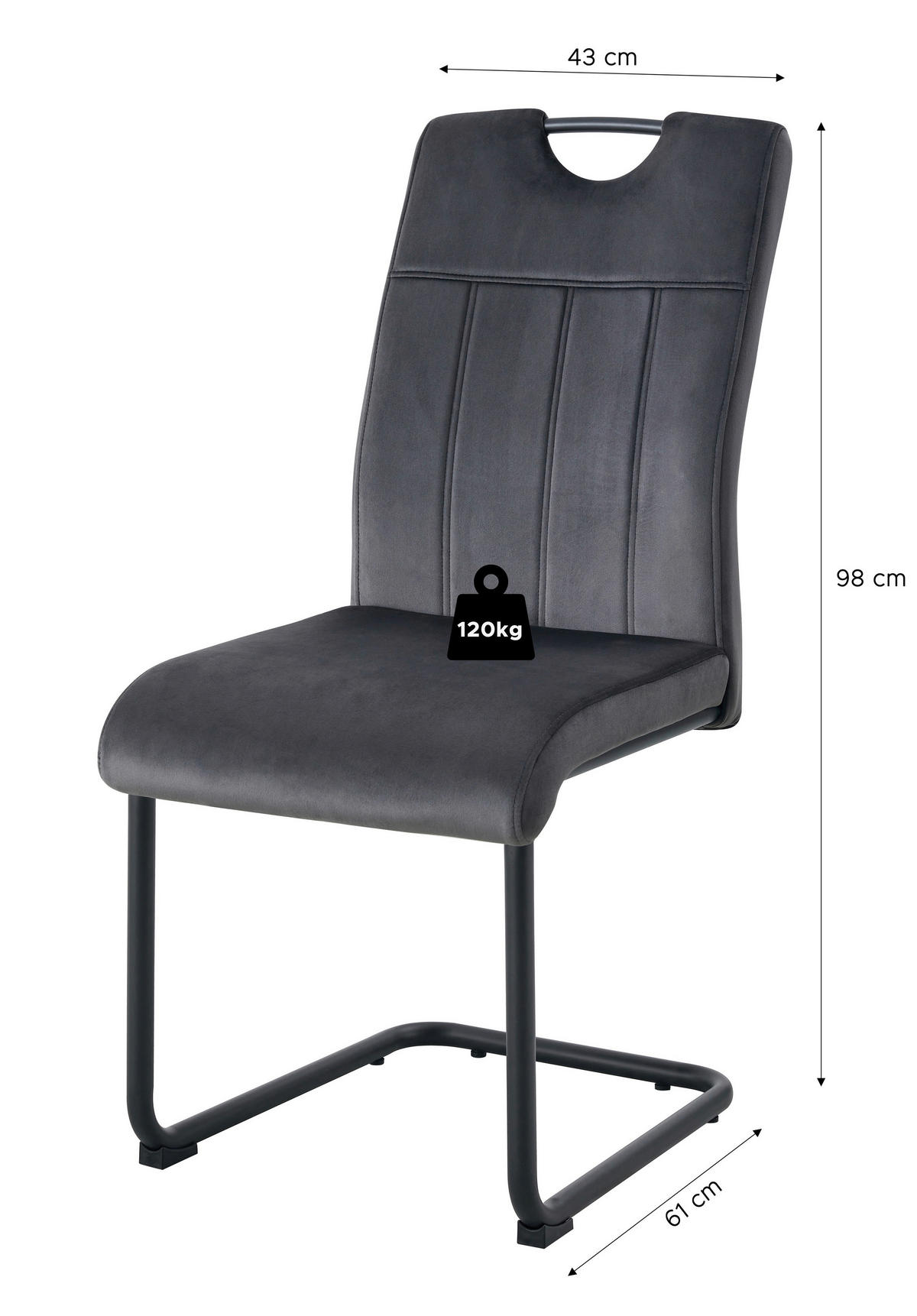 SCHWINGSTUHL-SET 2 Stück  in Webstoff  - Anthrazit/Schwarz, MODERN, Textil/Metall (43/98/61cm) - MID.YOU