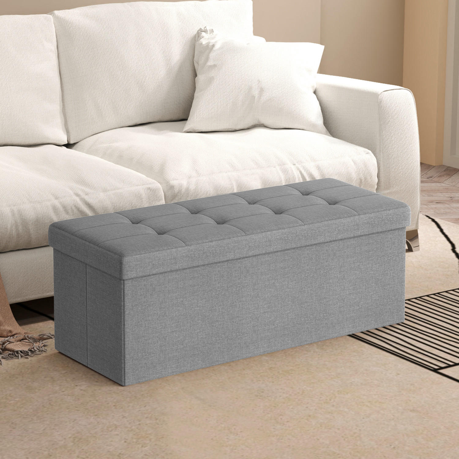 Thumbnail - Sitzbox, Hellgrau, Textil, 110x38x38 cm, faltbar, Wohnzimmer, Hocker, Sitzwürfel