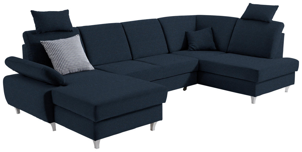 WOHNLANDSCHAFT in Webstoff Dunkelblau  - Silberfarben/Dunkelblau, Konventionell, Holz/Textil (167/322/186cm) - Cantus