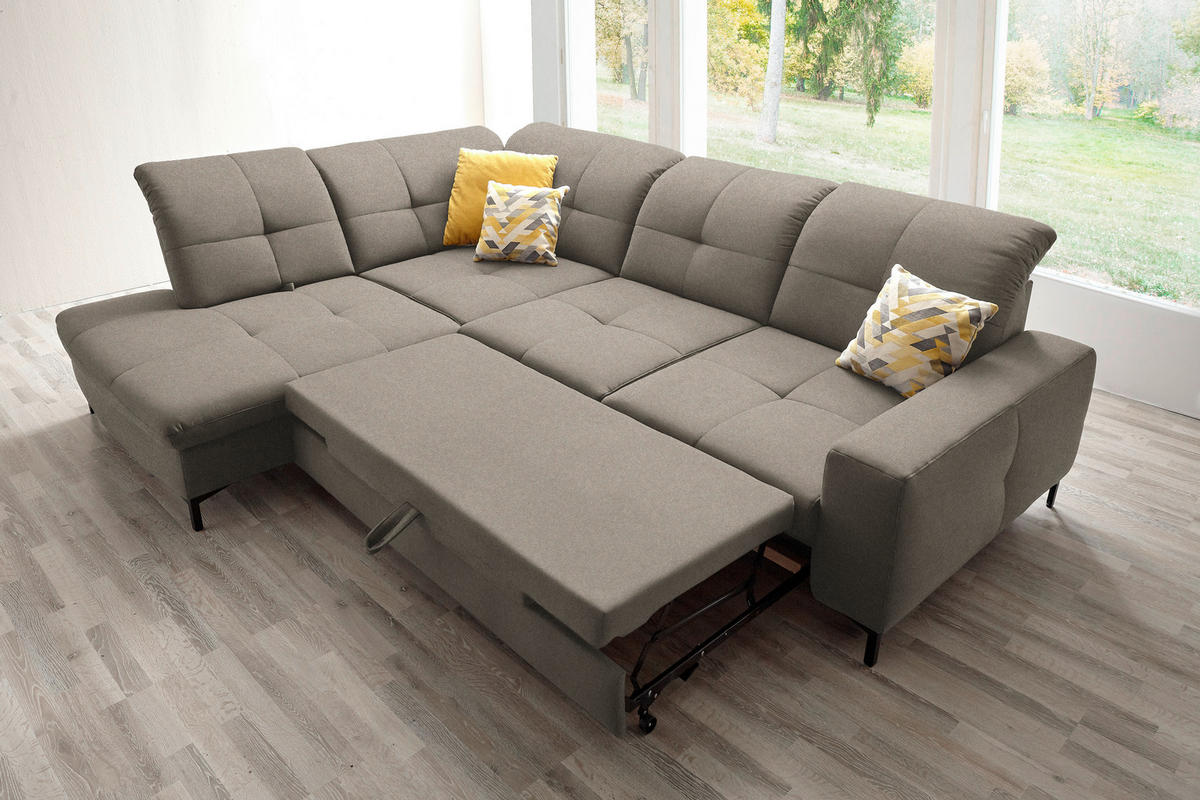 ECKSOFA in Chenille Hellbraun  - Hellbraun/Schwarz, Design, Textil/Metall (240/308cm) - Xora