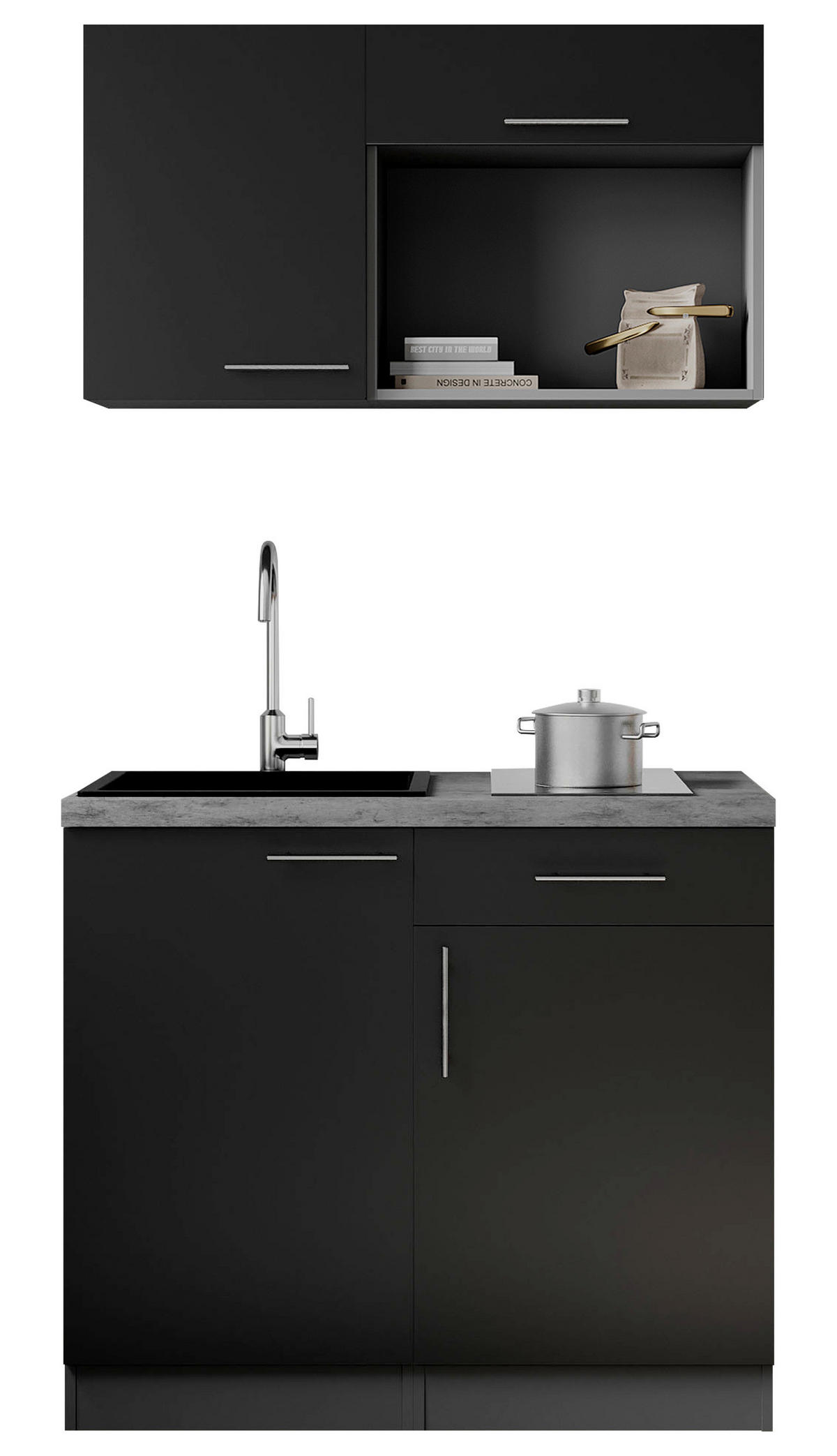 MINIKÖK 100 cm   i svart  - grå/svart, Trend, metall/trämaterial (100cm) - Respekta