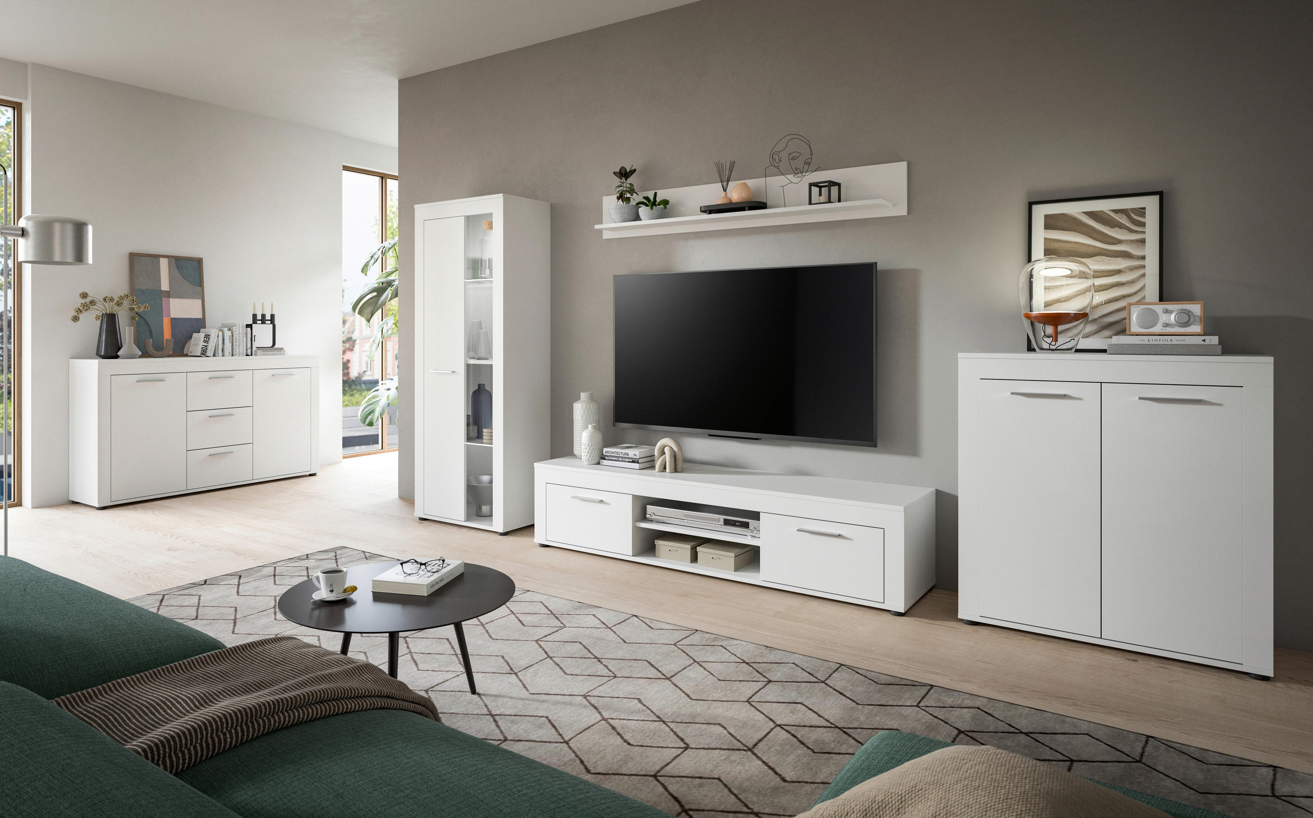 HYLLKOMBINATION 3 delar  i vit  235/159/35 cm  - vit, Design, trämaterial/glas (235/159/35cm) - MID.YOU