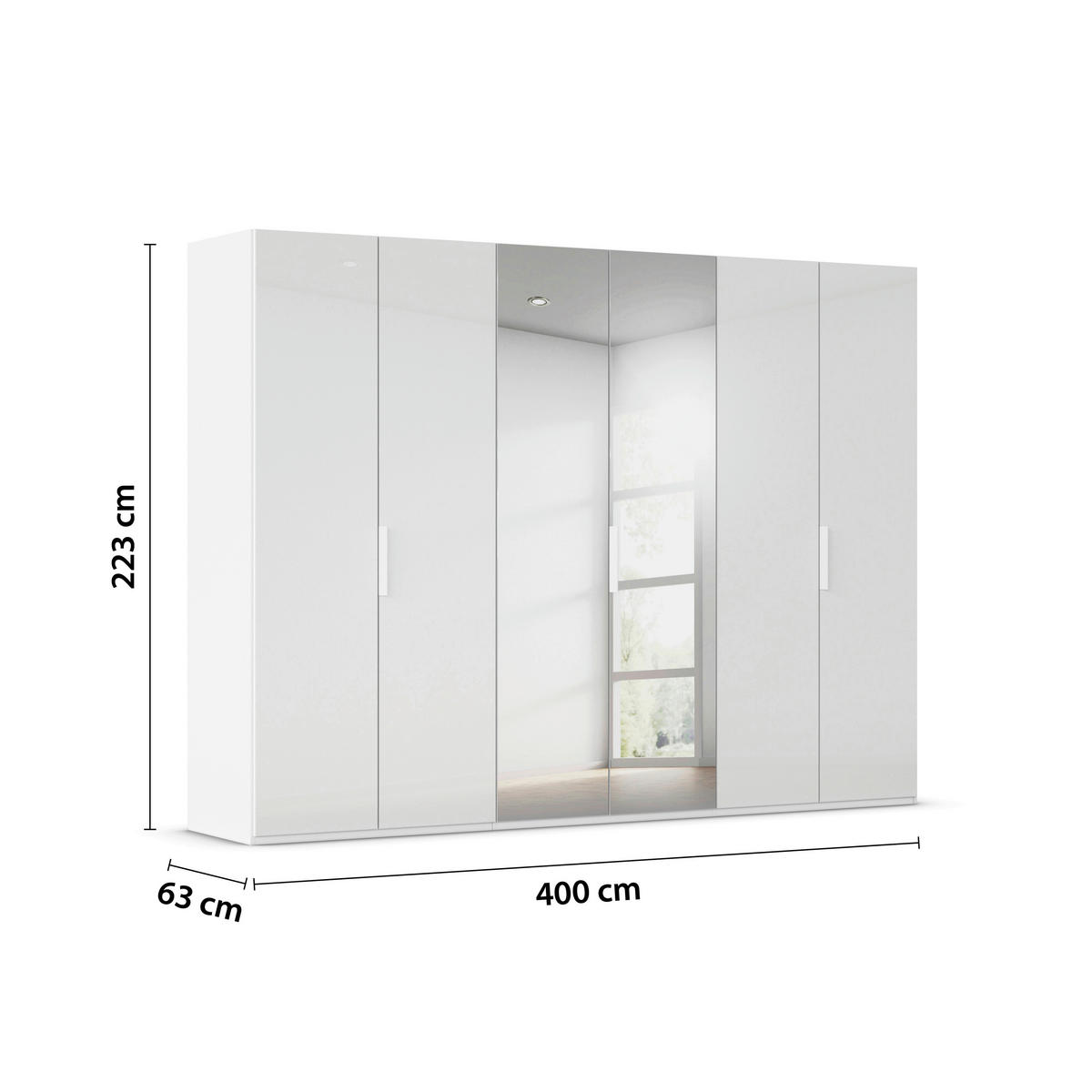 DREHTÜRENSCHRANK 301/223/61 cm,  in Weiß, 6-türig  - Weiß, Basics, Glas/Holzwerkstoff (301/223/61cm) - Novel