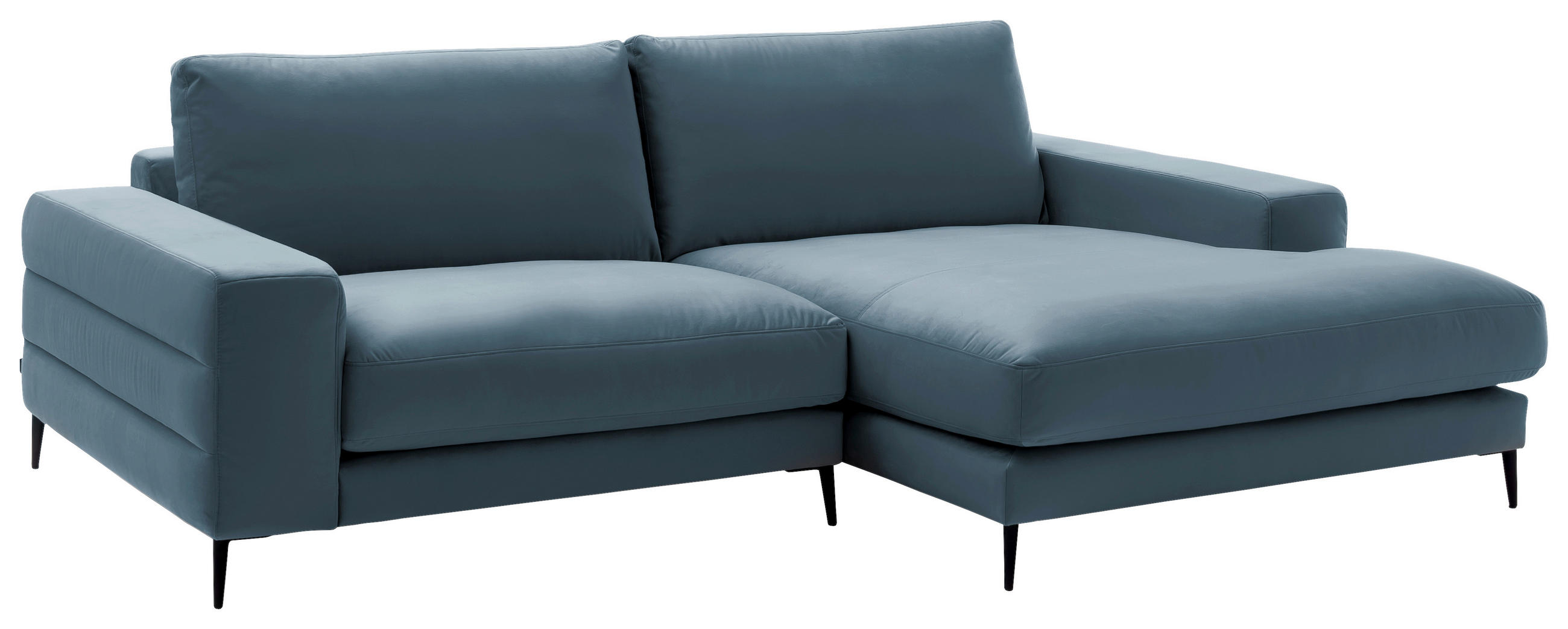 ECKSOFA in Velours Blaugrau  - Blaugrau/Schwarz, Design, Textil/Metall (253/177cm) - Dieter Knoll