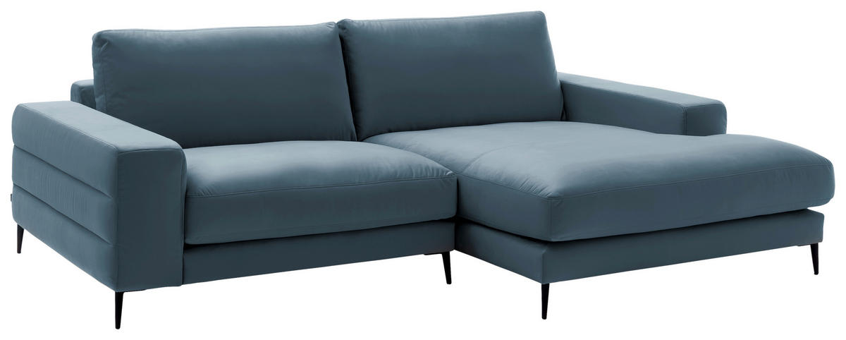 ECKSOFA in Velours Blaugrau  - Blaugrau/Schwarz, Design, Textil/Metall (253/177cm) - Dieter Knoll
