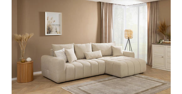 ECKSOFA in Velours Creme - Creme/Schwarz, KONVENTIONELL, Kunststoff/Textil (298/168cm) - Carryhome