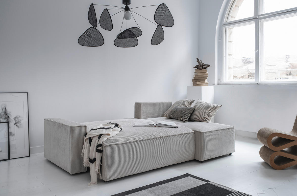 ECKSOFA in Cord Beige  - Beige/Schwarz, Design, Kunststoff/Textil (250/156cm) - MID.YOU