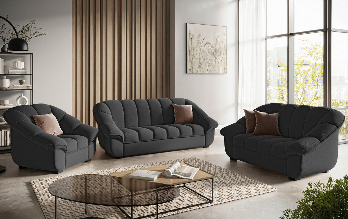 2-SITZER-SOFA Chenille Schwarz  - Schwarz, KONVENTIONELL, Kunststoff/Textil (163/88/104cm) - Welnova