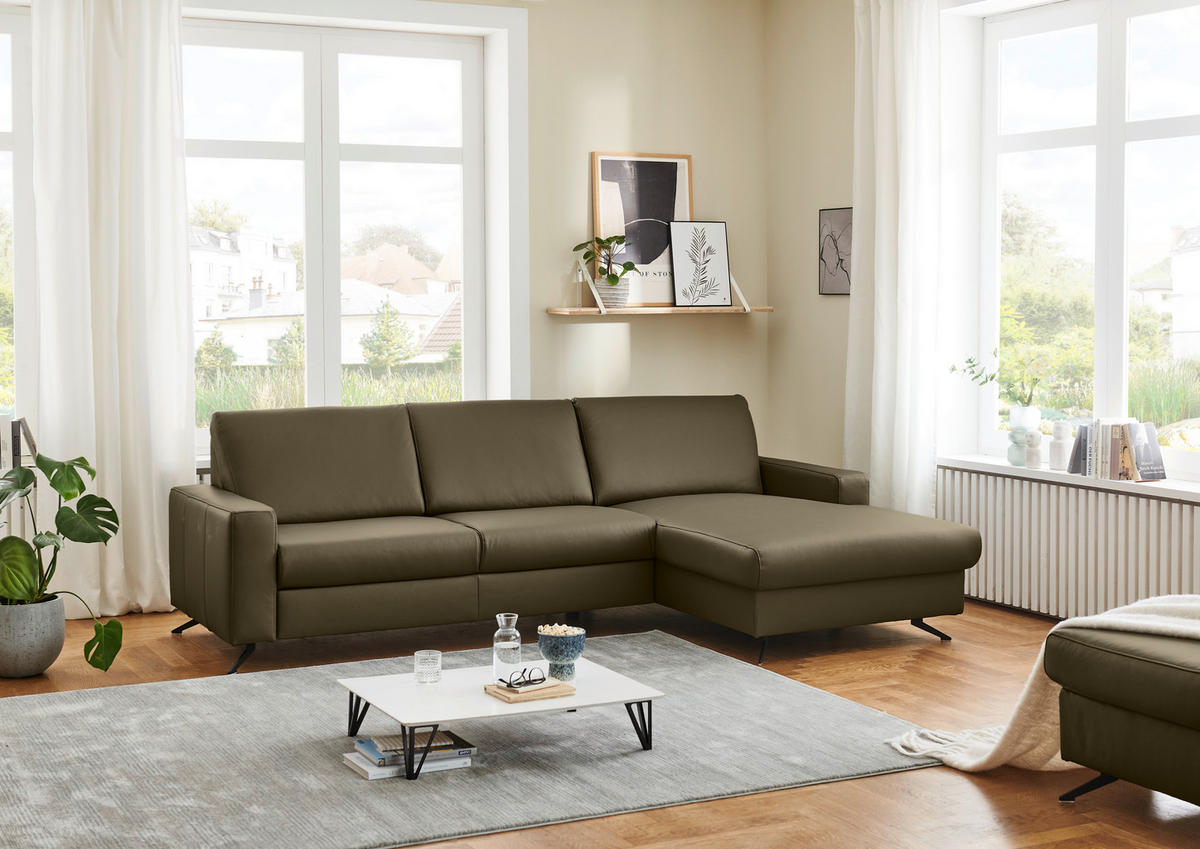 ECKSOFA Beldomo premium Opal Echtleder  - Opal/Schwarz, Design, Leder/Metall (267/165cm) - Lomoco