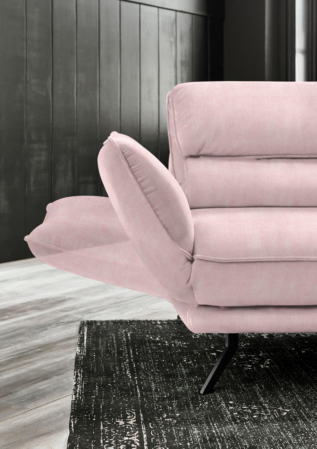 ECKSOFA in Velours Hellrosa  - Hellrosa/Schwarz, Design, Textil/Metall (283/153cm) - Valdera