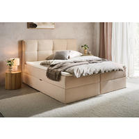 BOXBETT 140/200 cm,  in Hellbraun, Bettkasten, Topper, H3 + H3 = fest  - Hellbraun, KONVENTIONELL, Textil (140/200cm) - Boxxx